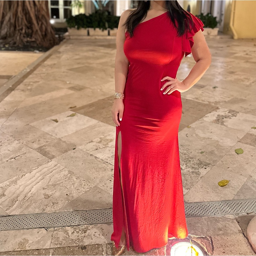 Red One Shoulder Dress - L